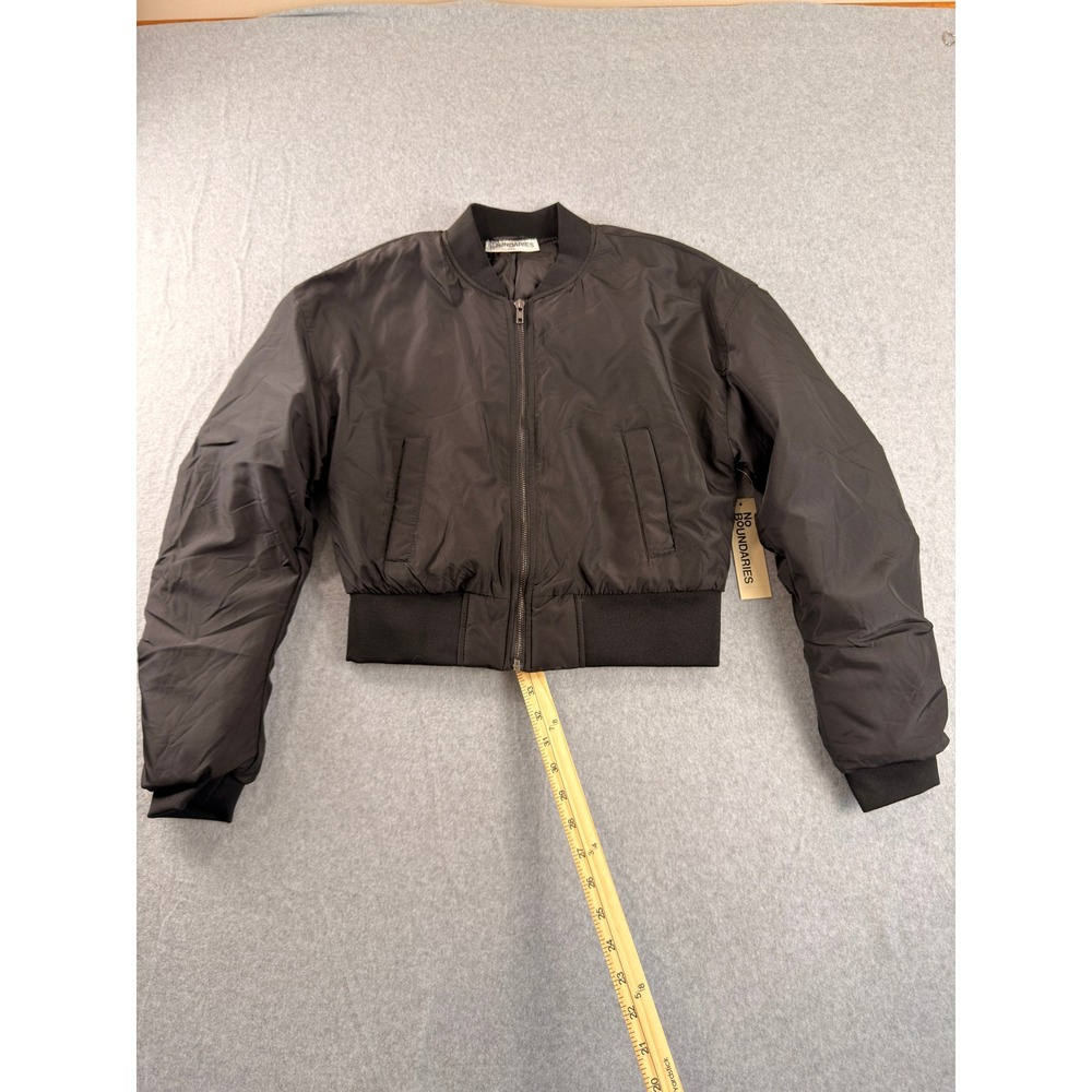 NWT Black Cropped Bomber Jacket Ruched Sleeve Small 4-6